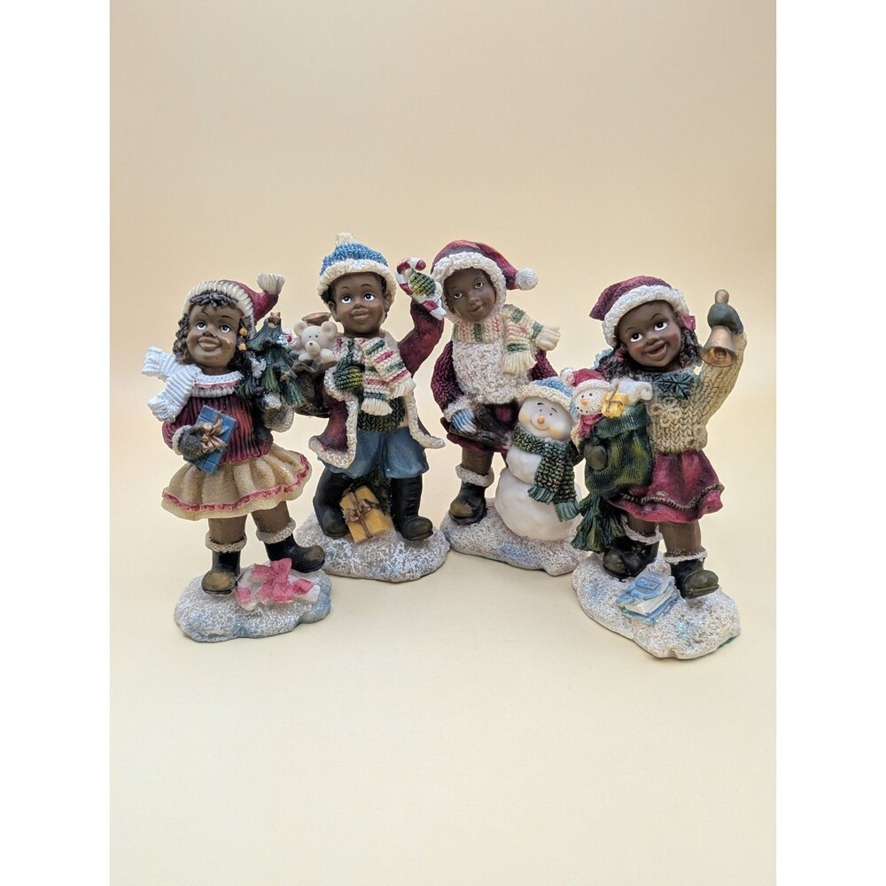 K’s Collection African American Christmas Children Figurines Set of 4 Resin **